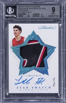2020-21 Panini Flawless Collegiate Star Swatch Signatures Team Logo #SSS-LM LaMelo Ball Signed Patch Rookie Card (#1/1) - BGS MINT 9/BGS 10